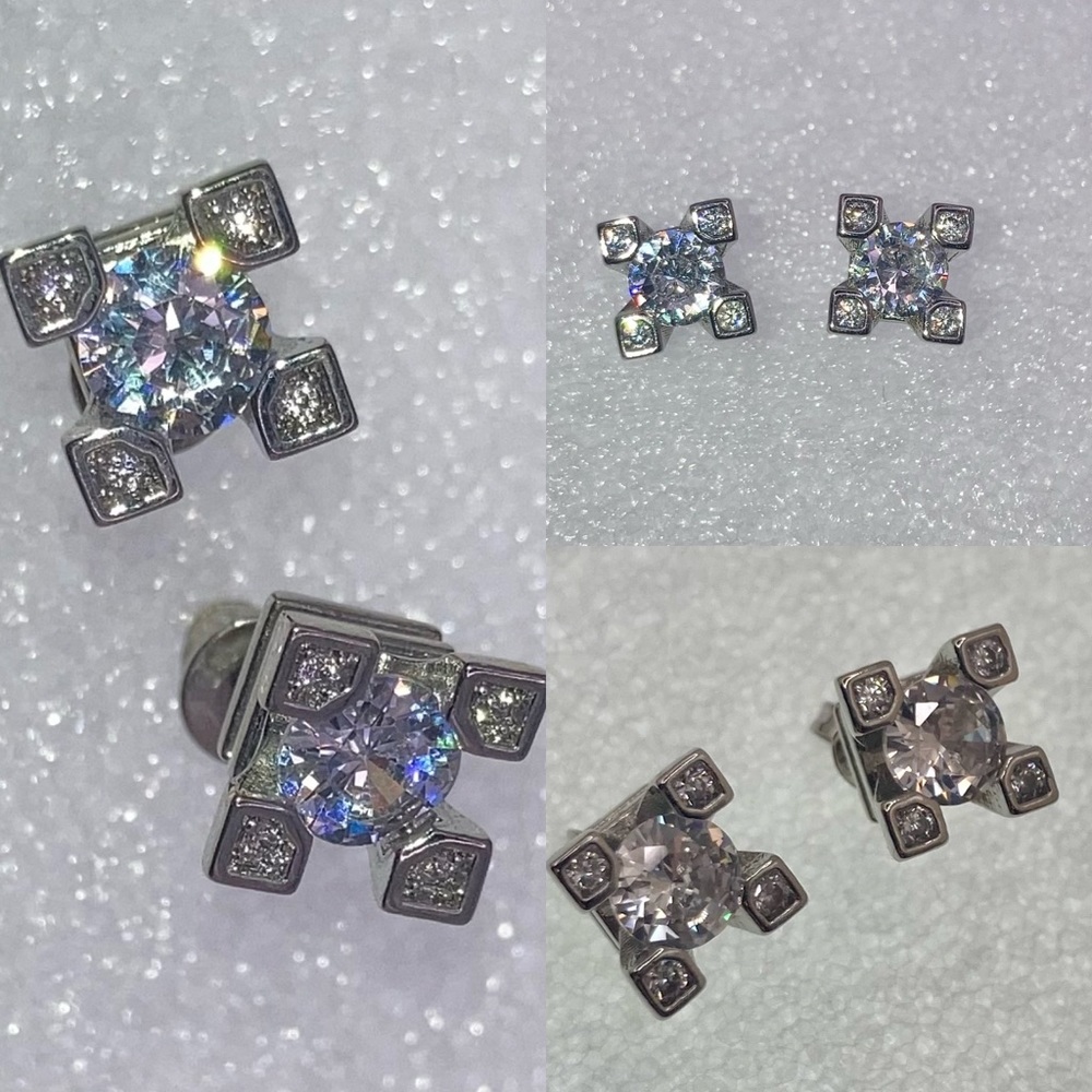 Simulated Diamond Multi Gemstone Stud Earrings - Picture 4 of 6